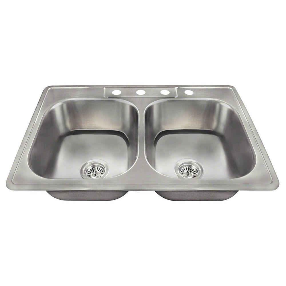 Polaris Sinks Drop-In Stainless Steel 33 in. 4-Hole Double ...