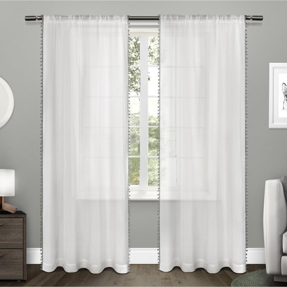 Pom Pom 54 In W X 96 In L Sheer Rod Pocket Top Curtain Panel In