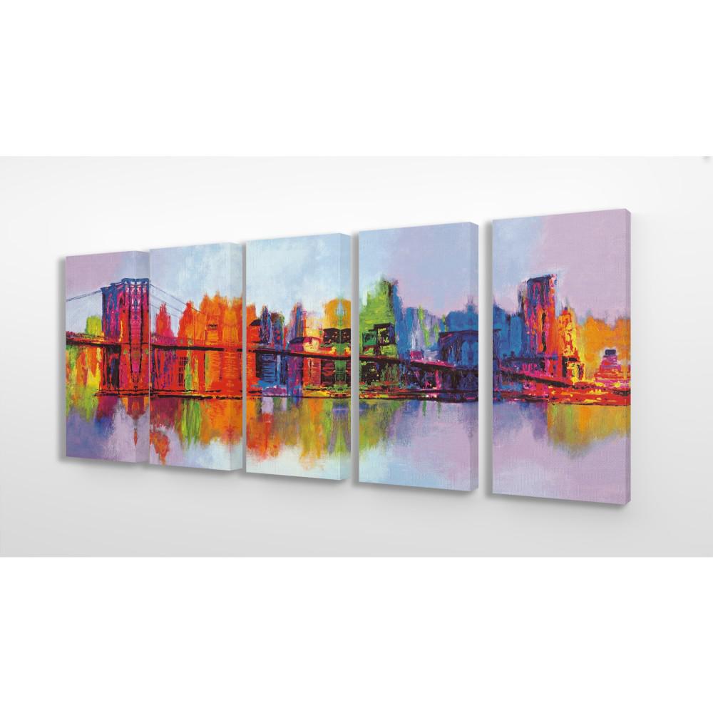 The Stupell Home Decor Collection 10 In X 21 In Rainbow Painted Cityscape And Bridge Reflected By Artist Brian Carter Canvas Wall Art 5pieces Twp 247 Cn 5pc 10x21 The Home Depot