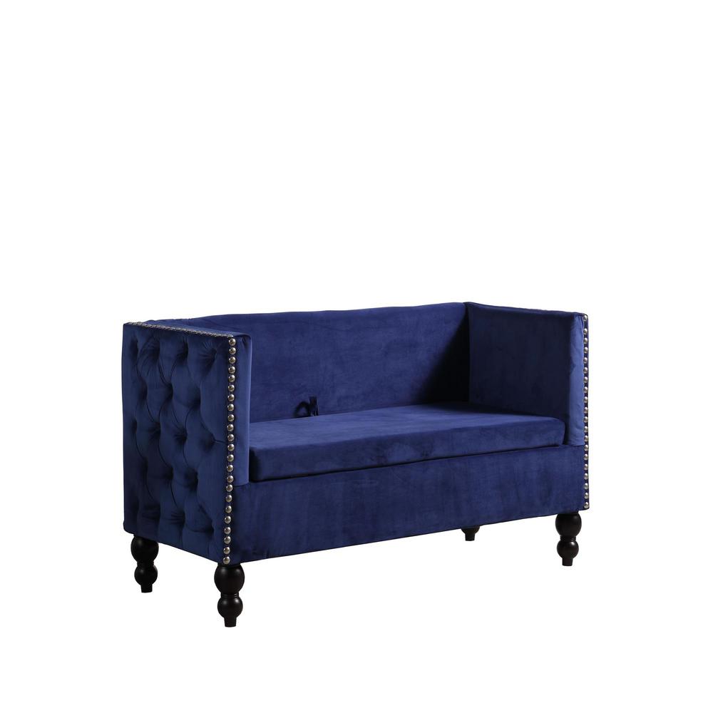 Cobalt Blue Velvet Storage Settee Loveseat