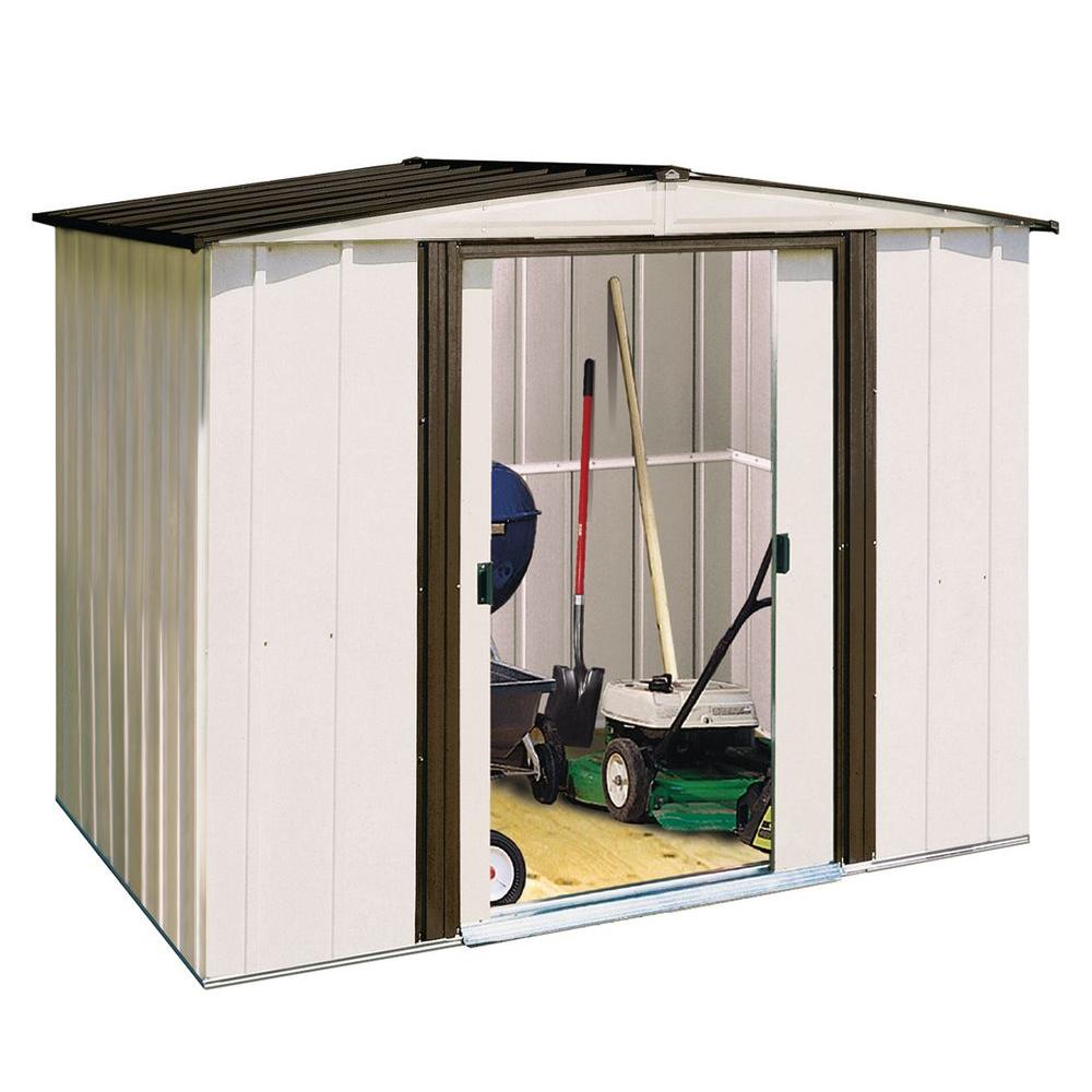 Newport 8 Ft W X 6 Ft D 2 Tone White Galvanized Metal Shed With Galvanized Steel Floor Frame Kit