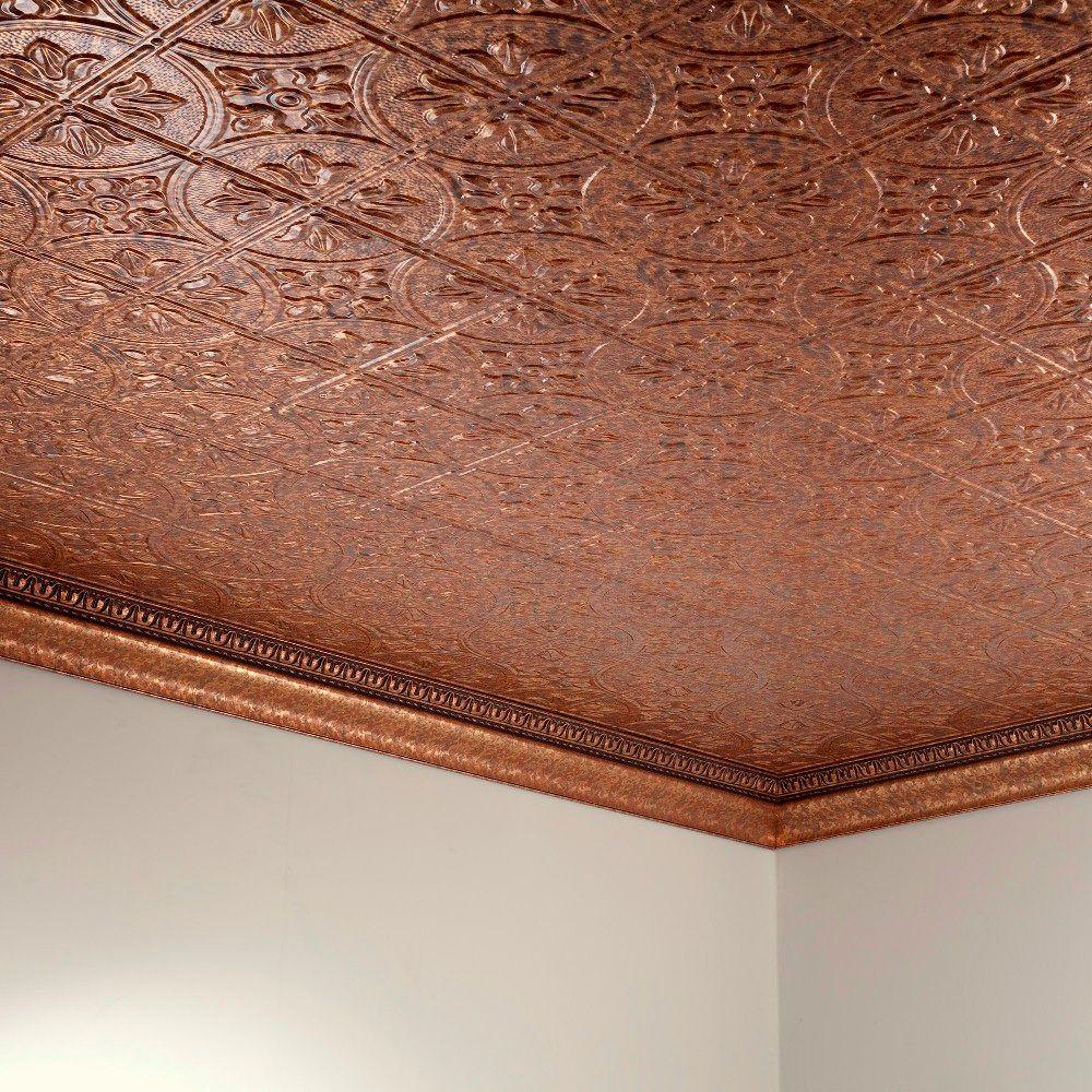 Fasade Traditional Style 2 2 Ft X 4 Ft Vinyl Glue Up Ceiling Tile In Cracked Copper