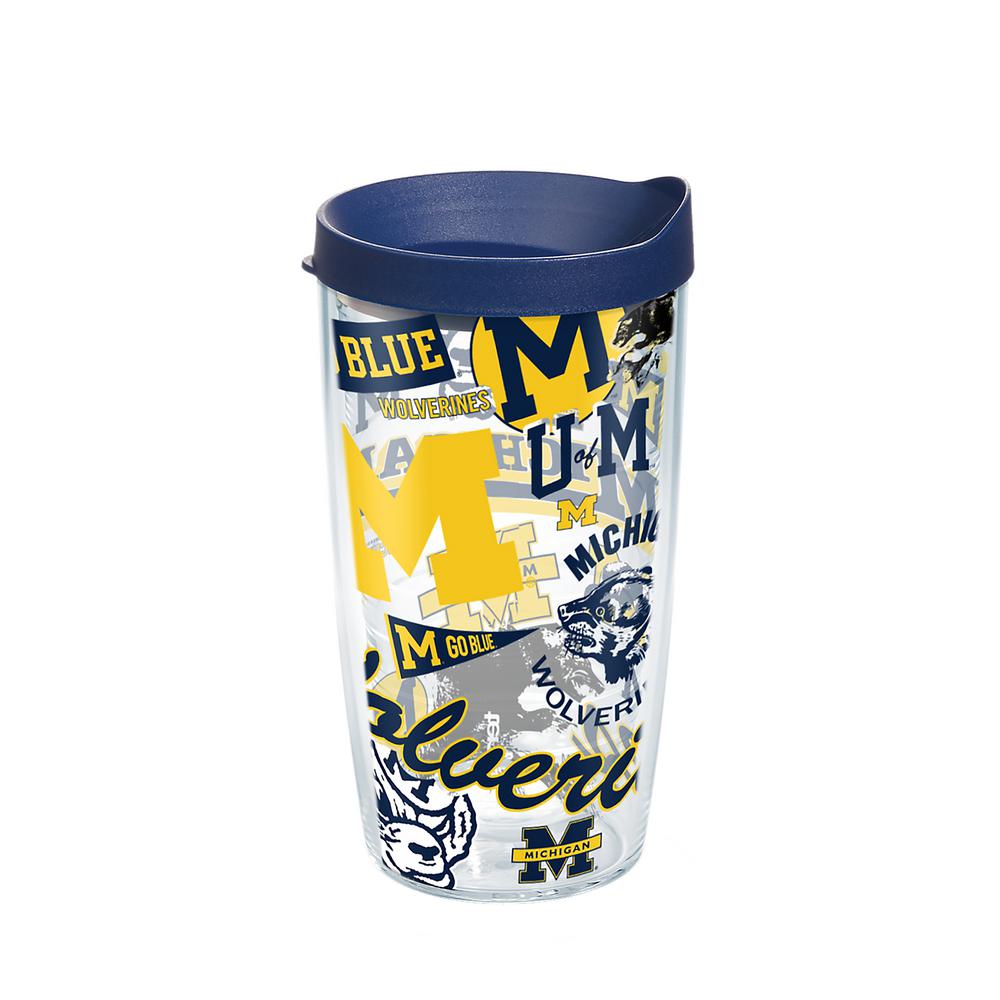 Tervis University Of Michigan All Over 16 Oz Double Walled Insulated Tumbler With Lid 1256311 The Home Depot