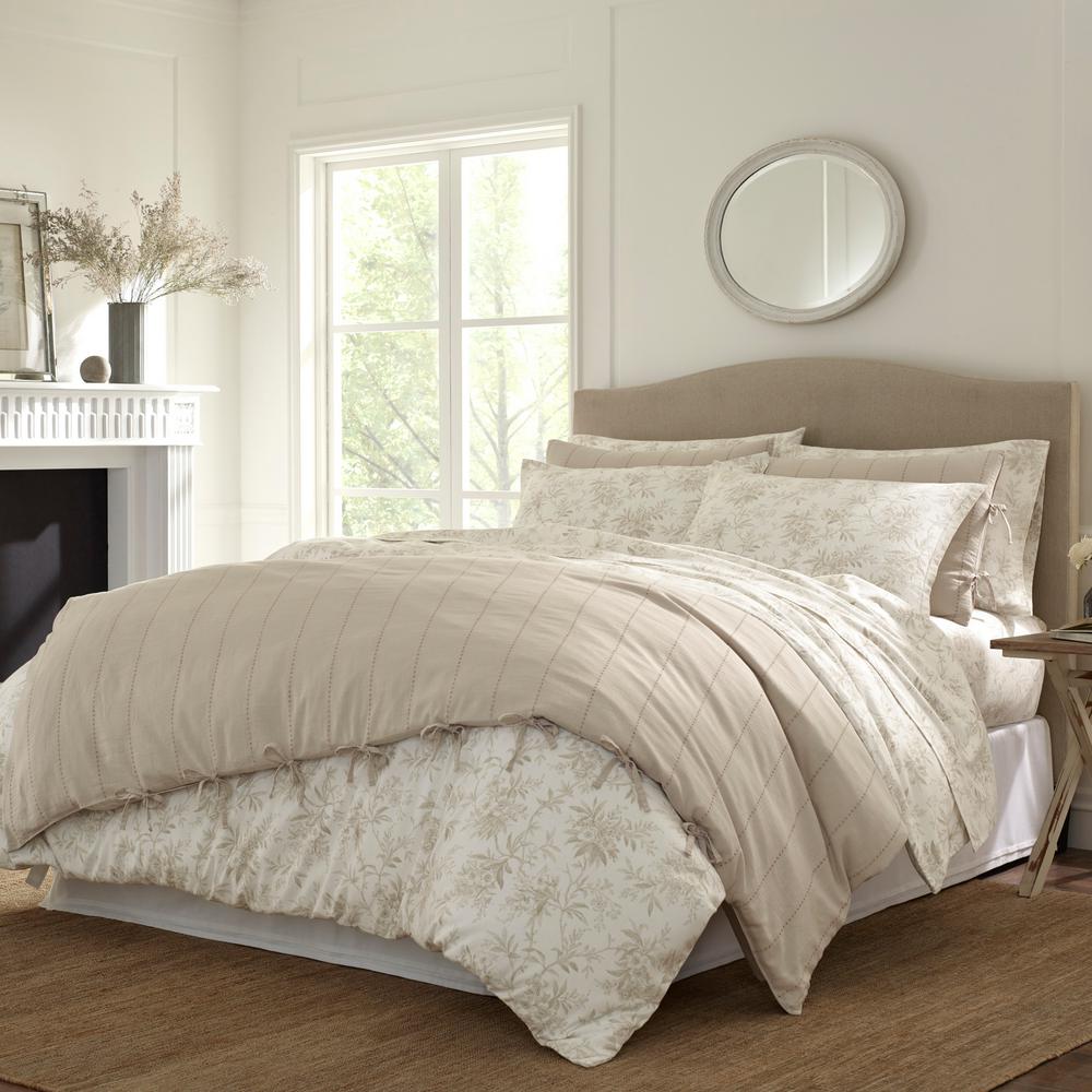 Laura Ashley 3-Piece Beige Faye Toile Flannel King Duvet Cover Set ...