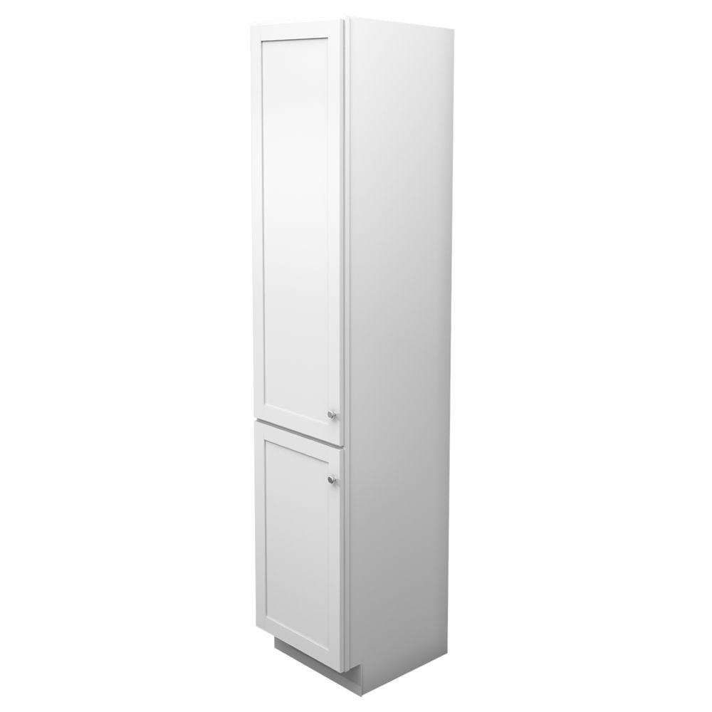 white linen cabinet with doors