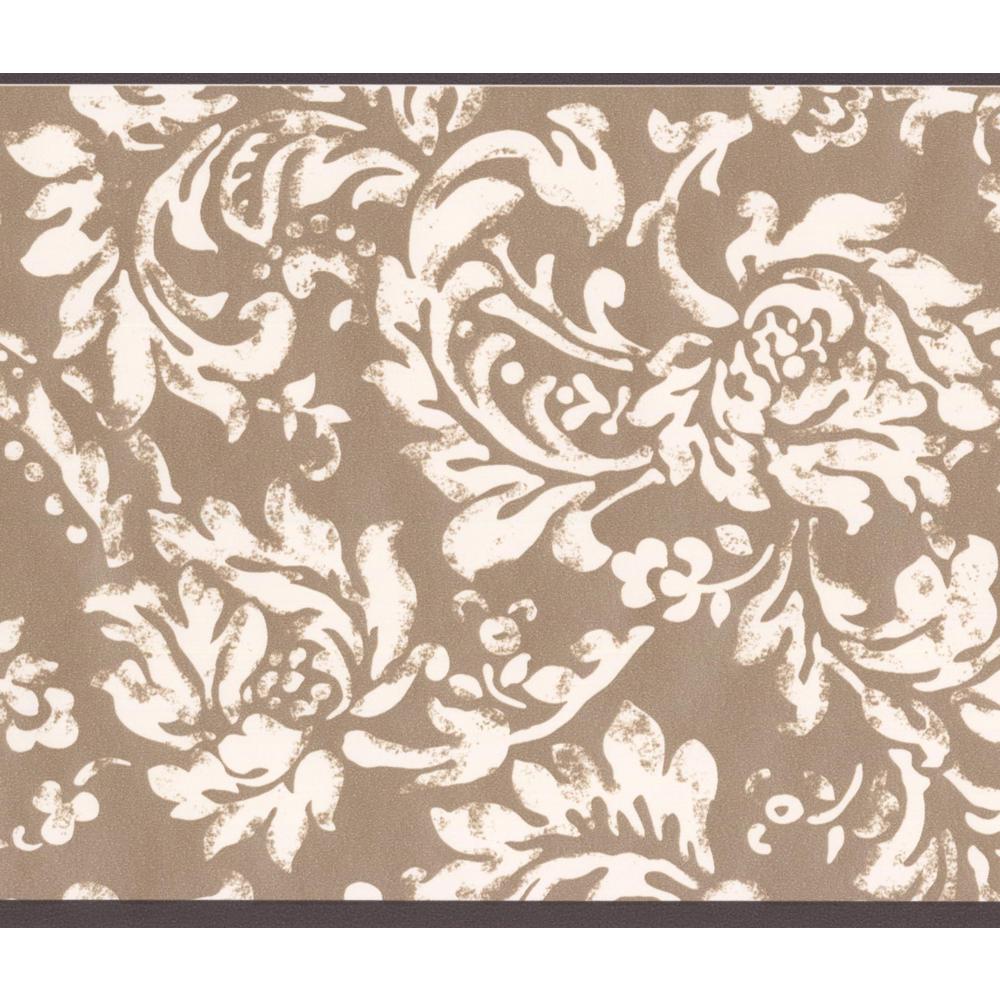 York Wallcoverings Modern White Floral Pattern Brown Damask Prepasted