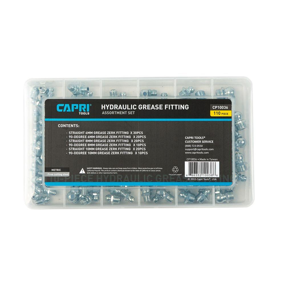 Capri Tools Metric Hydraulic Grease Fitting Assortment Set (110-Piece) by Capri Tools