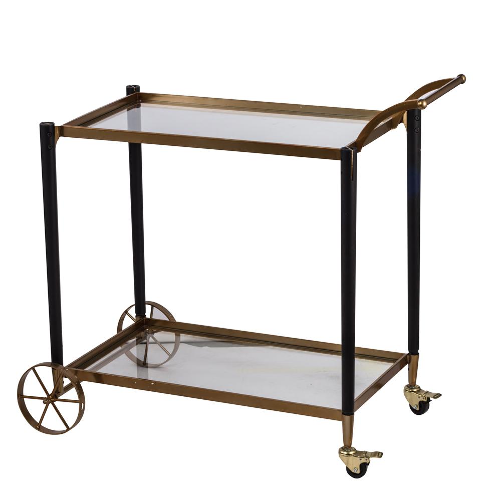 Elegant Metallic Gold 2-Tier Serving Cart with Safety-tempered Glass