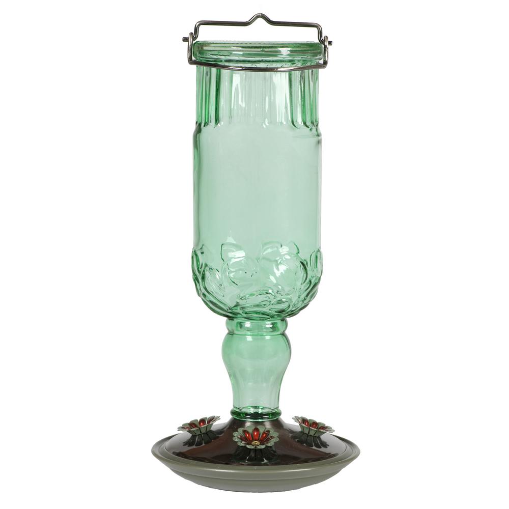 Perky Pet Green Antique Bottle Decorative Glass Hummingbird Feeder
