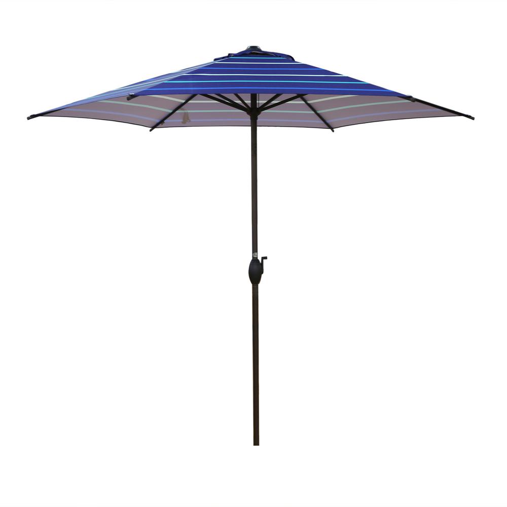 Striped Blue Patio Umbrellas Patio Furniture The Home Depot