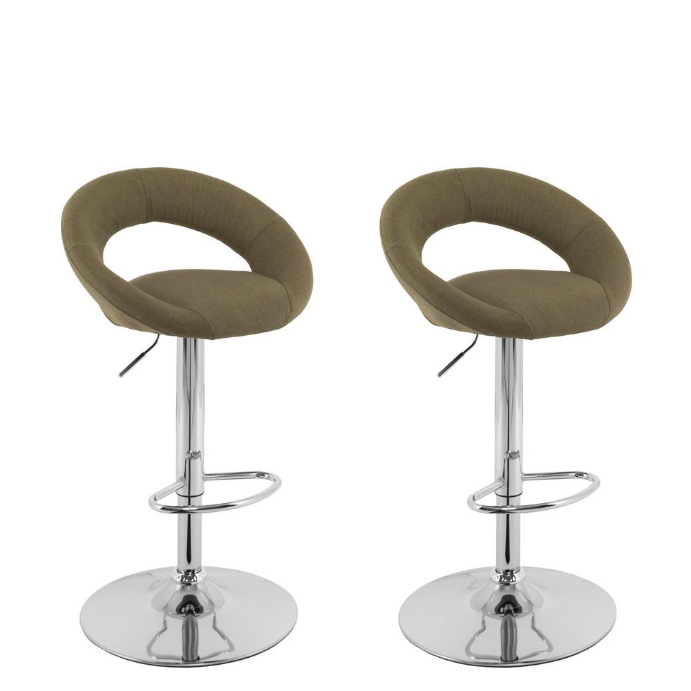 Corliving Adjule Height Olive Green Round Open Back Fabric Bar Corliving Adjule Height Olive Green Round Open Back Fabric Bar Stool Set Of 2