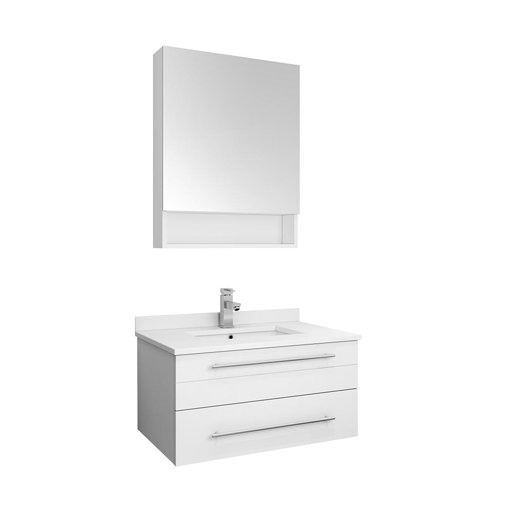 Fresca Lucera 30 In W Wall Hung Vanity White With Quartz Stone Top Basin And Medicine Cabinet Fresca Lucera 30 In W Wall Hung Vanity White With Quartz Stone Top Basin And Medicine Cabinet