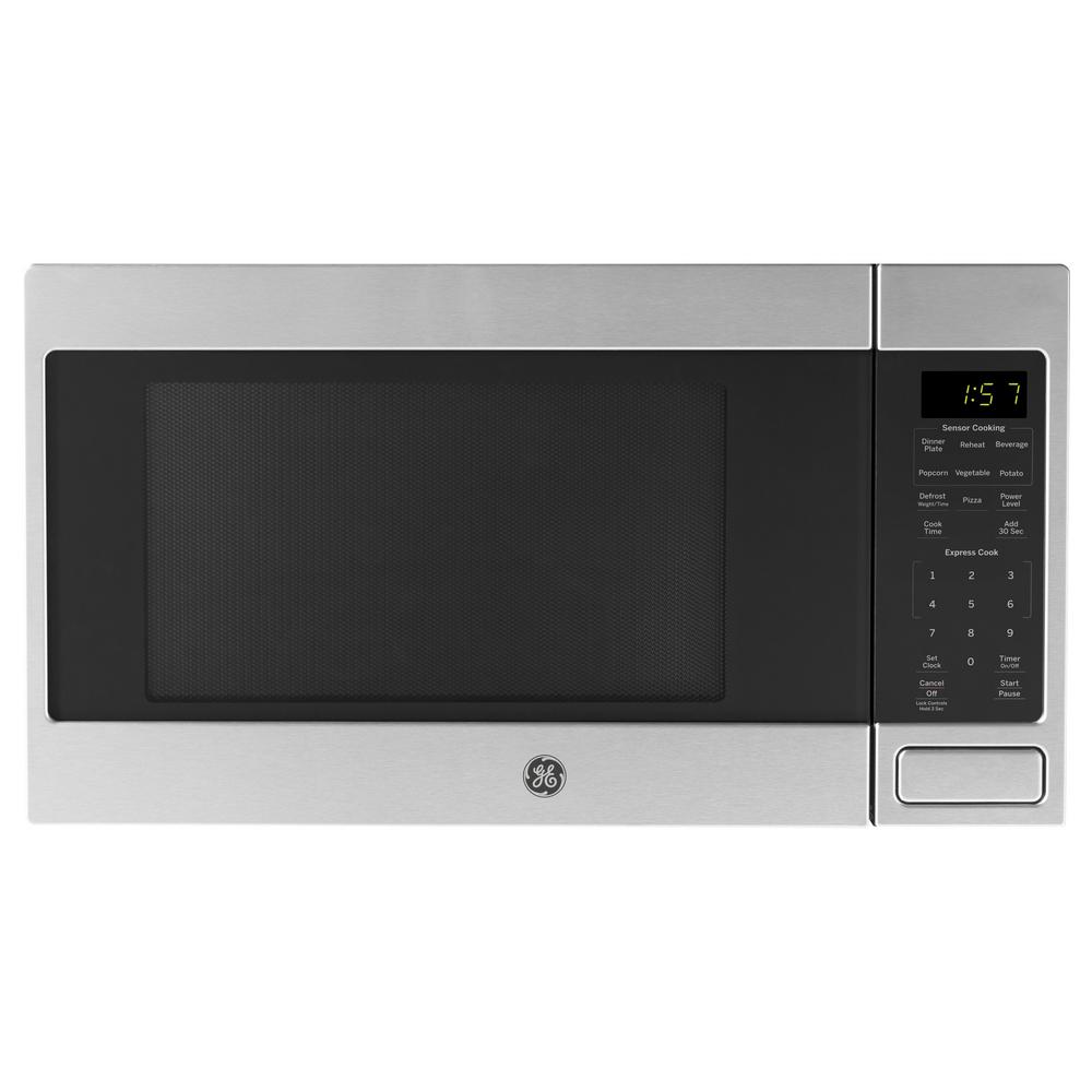 Ge 1 6 Cu Ft Countertop Microwave In Stainless Steel With Sensor Cooking Jes1657smss The Home Depot Ge 1 6 Cu Ft Countertop Microwave In
