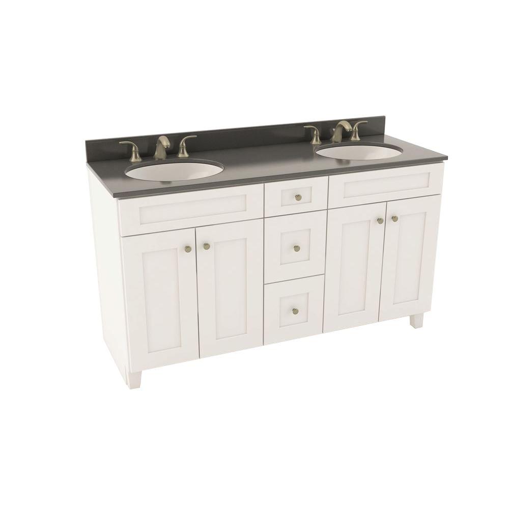 American Woodmark Reading 61 in. Vanity in Linen with Silestone Quartz