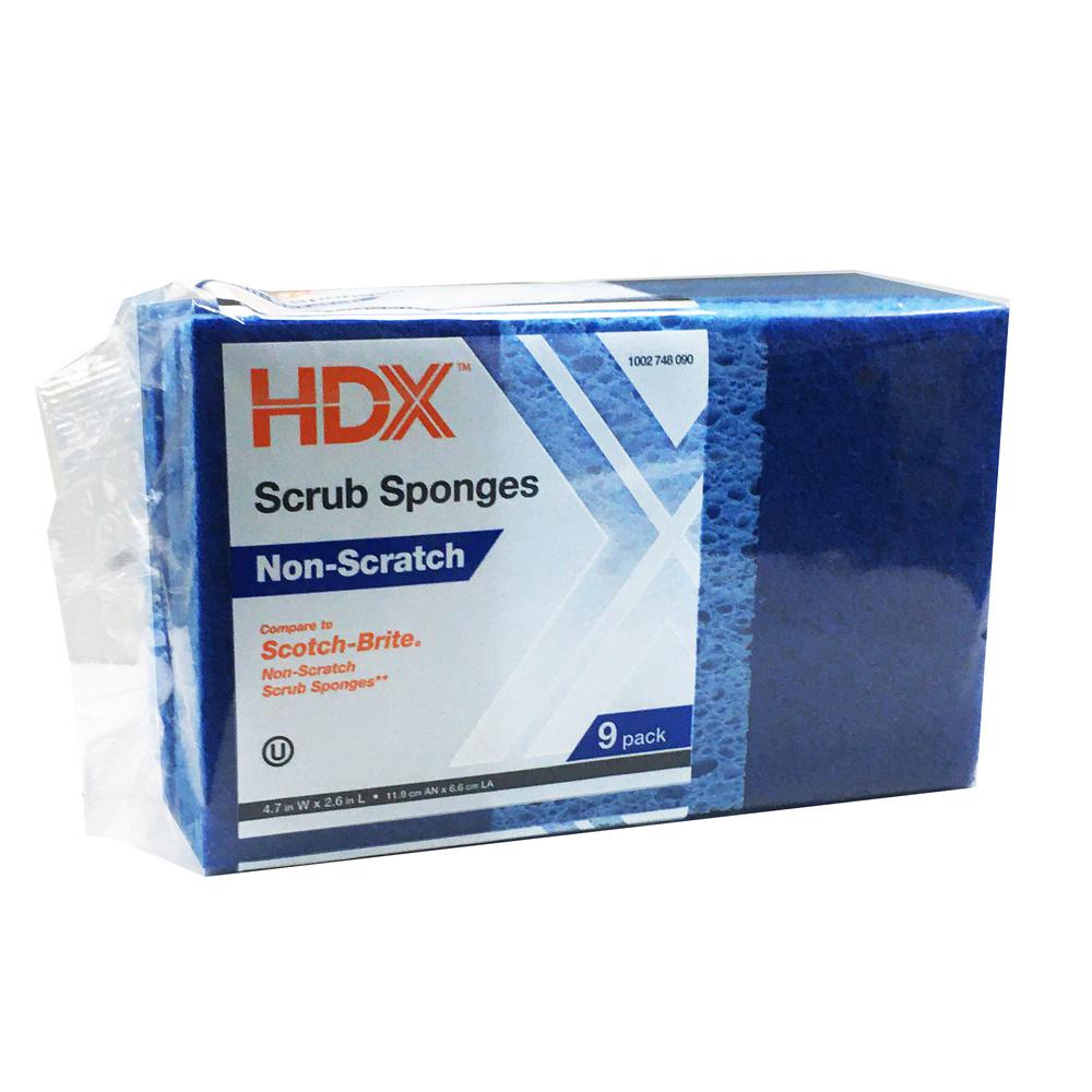 HDX Non-Scratch Scrub Sponges with Scour Pad (9-Count), Blue / Box of 7 packs