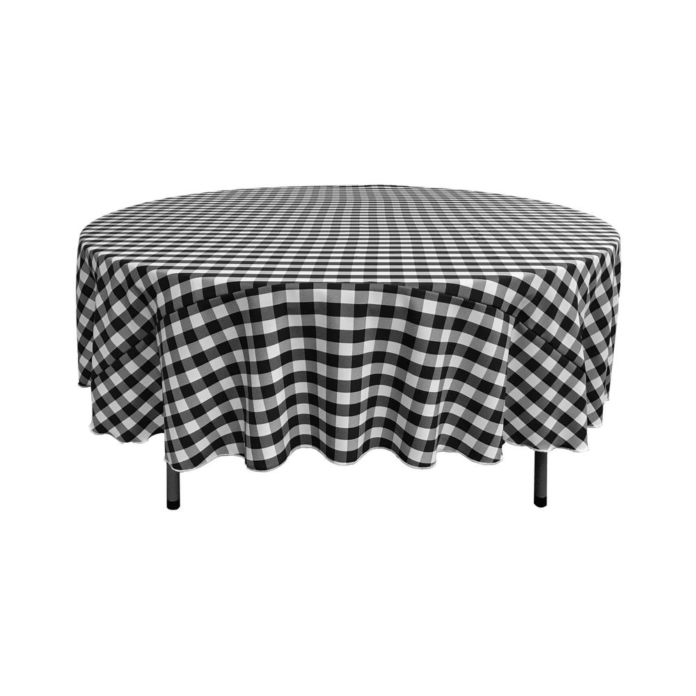 La Linen 72 In White And Black Polyester Gingham Checkered Round