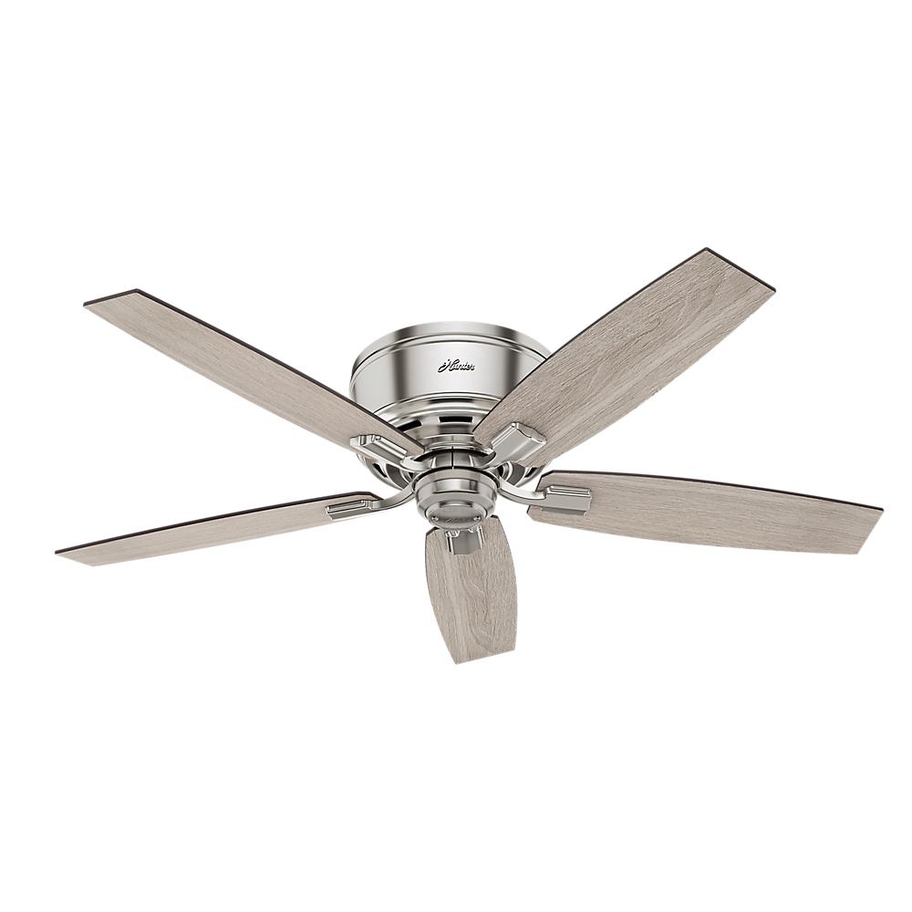 Hunter Bennett 52 In Led Low Profile Brushed Nickel Indoor Ceiling Fan With Light And Remote 53394 The Home Depot