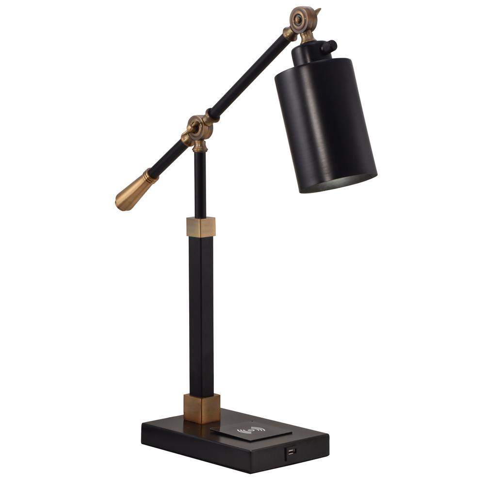 Springdale 23 in. Oil Rubbed Bronze Cylinder MultiDirection Desk Lamp With Wireless/USB Charger