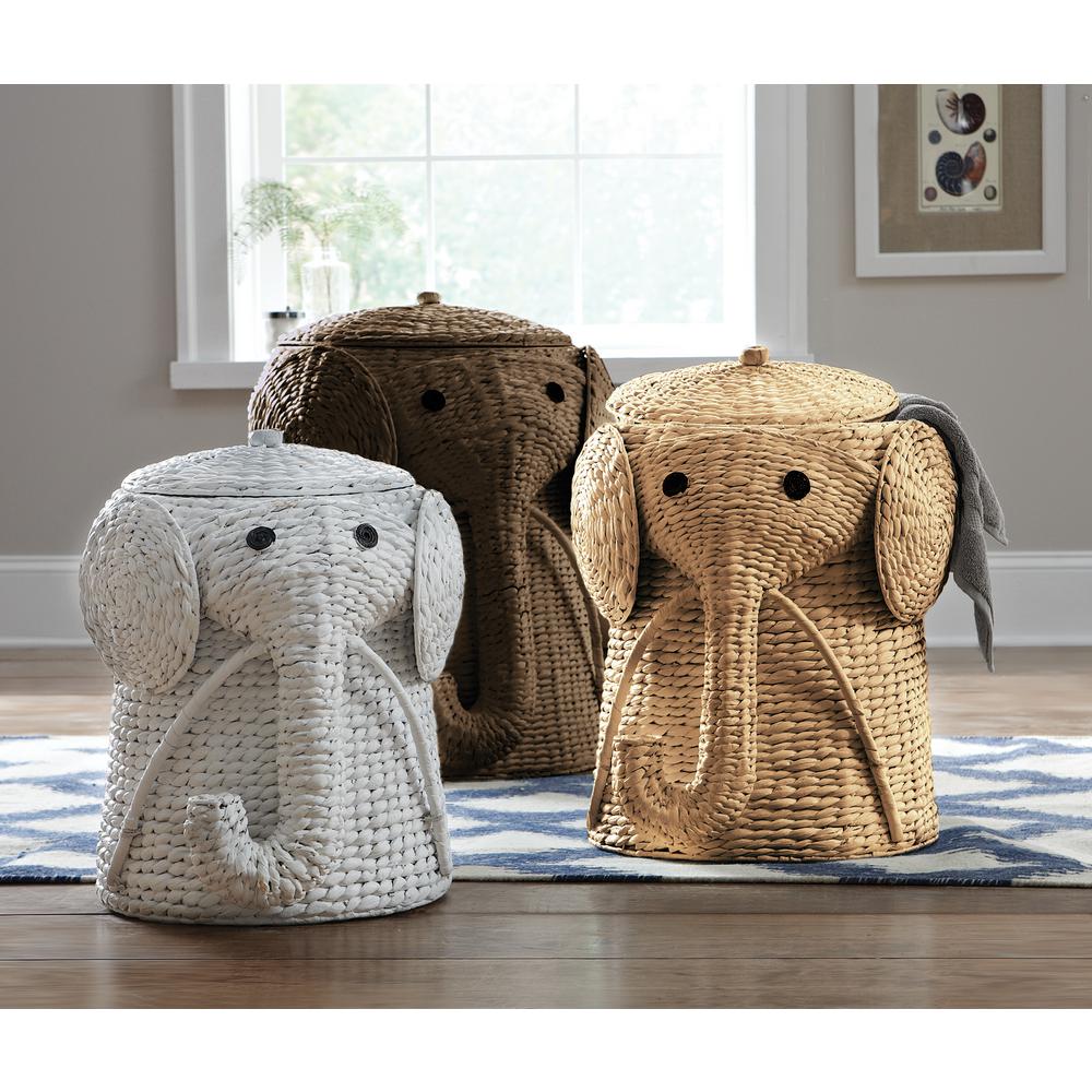 Elephant Hamper White Wicker Laundry Basket Clothes Bin