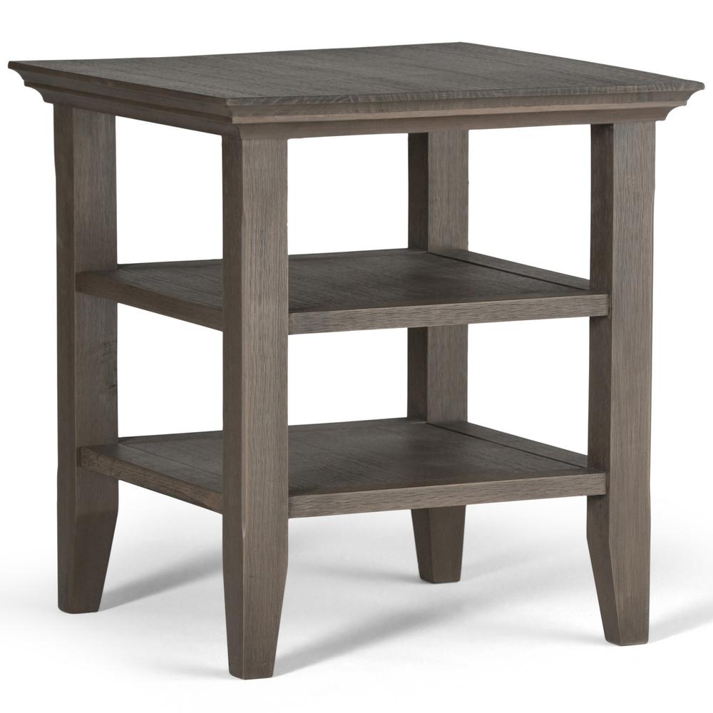 Simpli Home Acadian Solid Wood 14 in. Wide Rustic Narrow Side Table in Farmhouse GreyAXWELL3