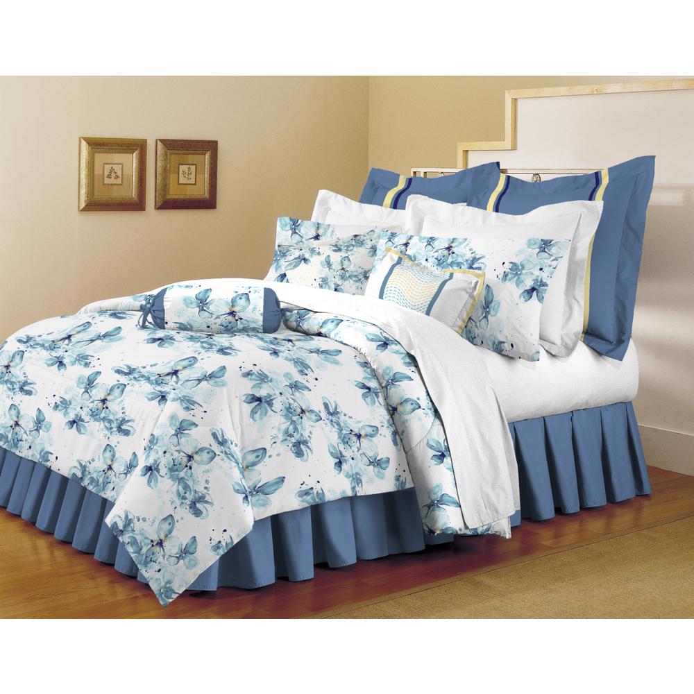 Home Dynamix Classic 5 Piece White Light Blue Queen Comforter Set