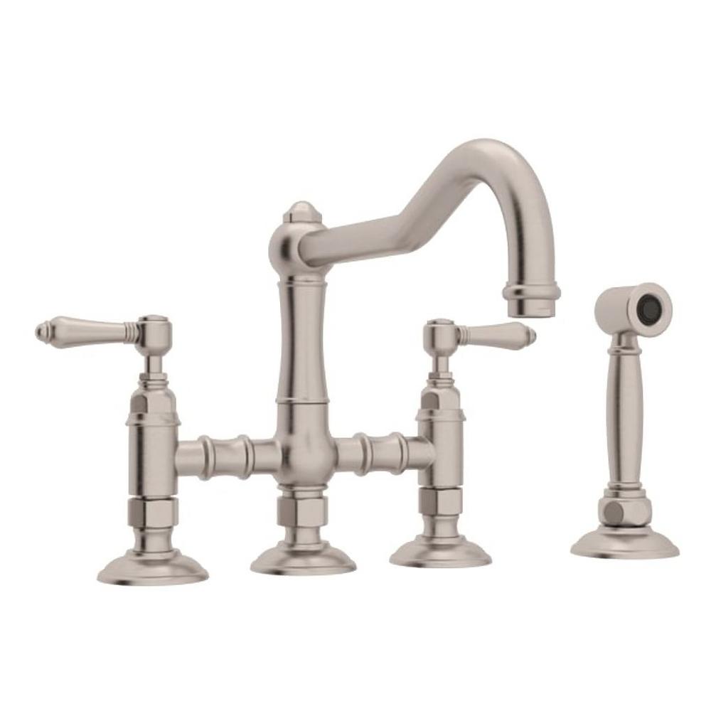 Rohl Country Kitchen 2 Handle Bridge Kitchen Faucet With Side Sprayer In Satin Nickel A1458lmwsstn 2 The Home Depot
