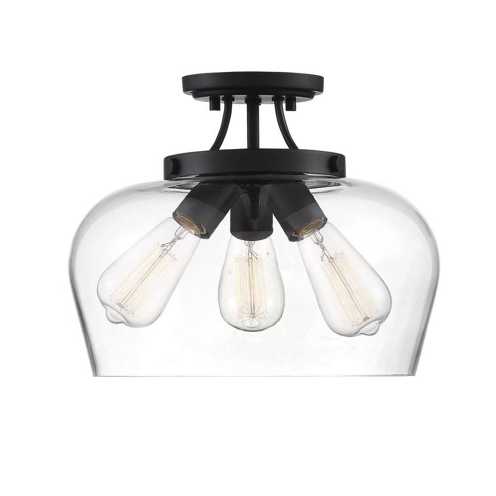 LNC Choni 13 in. 3Light Black Ceiling Semi Flush Mount with Clear