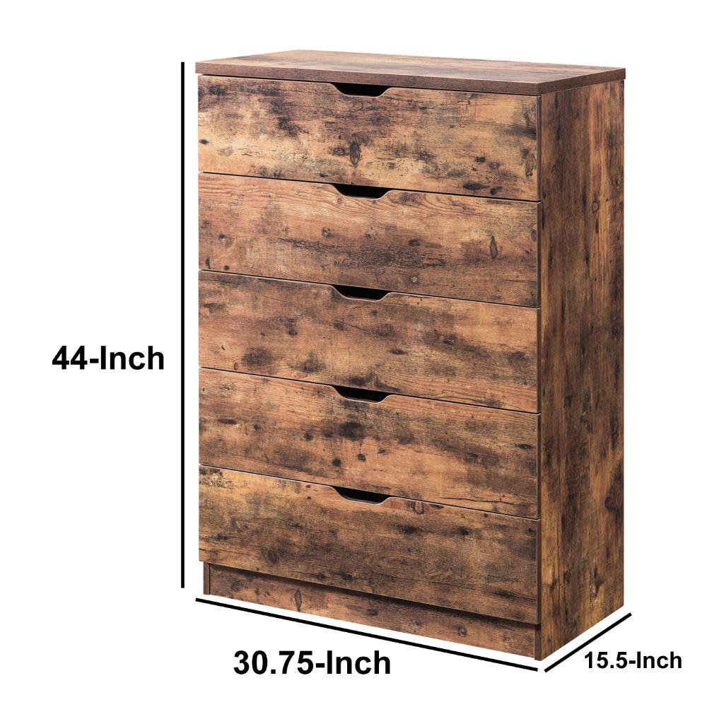 Benjara 5 Drawer Commodious Brown With Metal Glides Wooden Utility Chest 15 5 In L X 30 75 In W X 44 In H Bm196208 The Home Depot