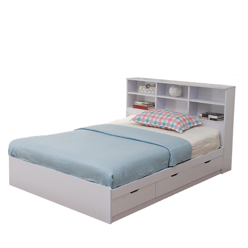 Benzara Glossy White Full Bookcase Headboard with 6ShelvesBM141867