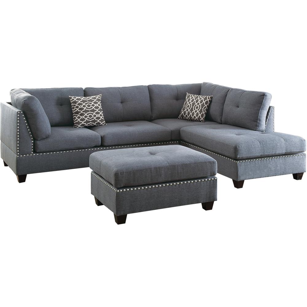 Venetian Worldwide Florence Blue and Gray Sectional Sofa with Ottoman ...