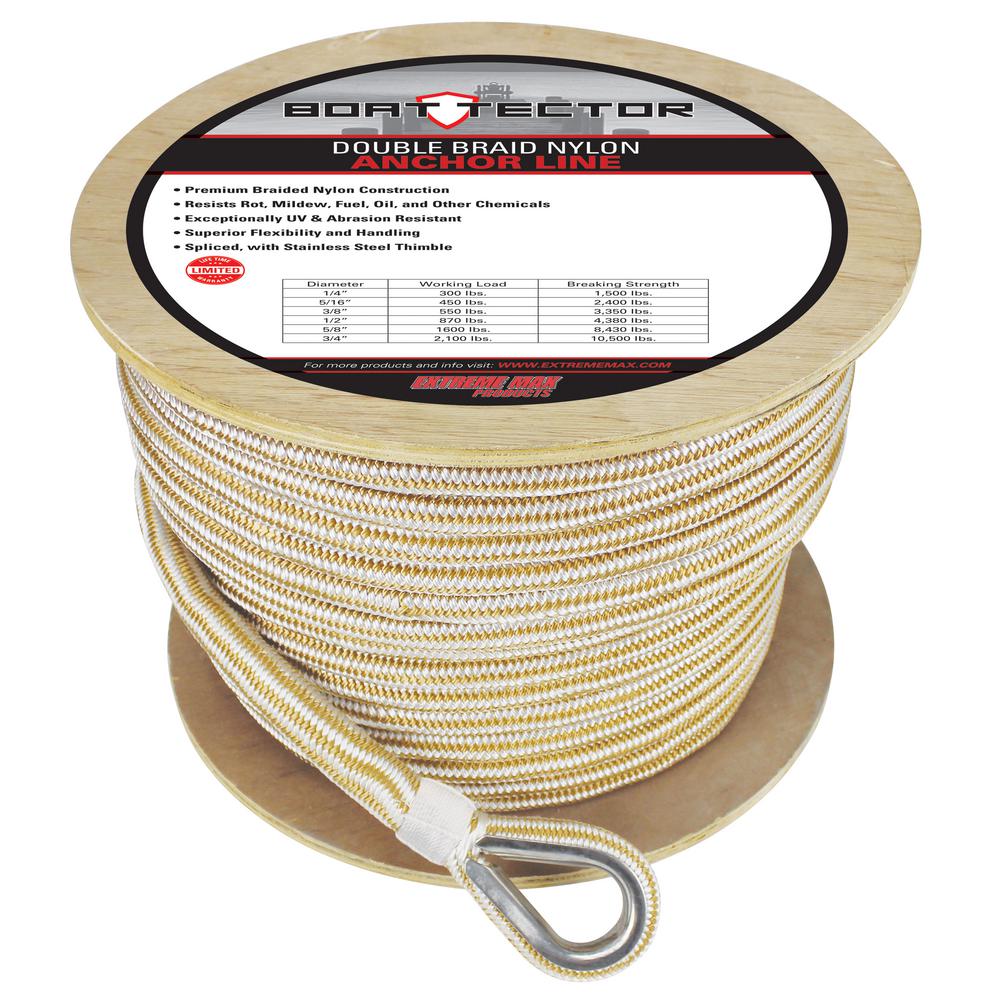 ANCHOR ROPE DOCK LINE 1//4/" X 400/' BRAIDED 100/% NYLON WHITE MADE IN USA