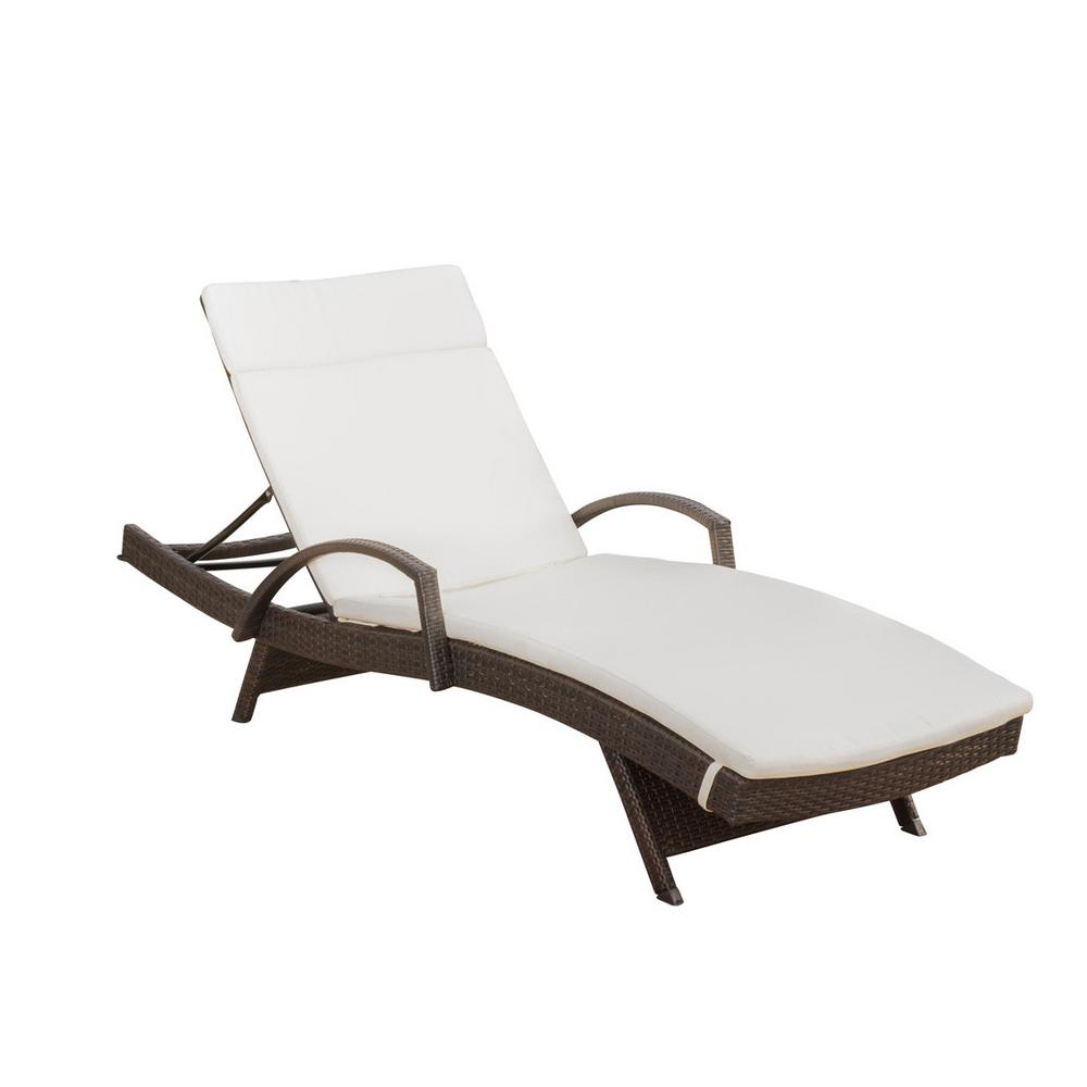 Noble House Miller MultiBrown Wicker Outdoor Chaise Lounge with Beige