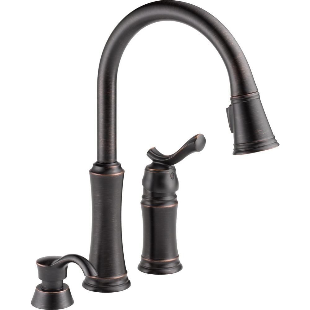 Delta Lakeview Single Handle Pull Down Sprayer Kitchen Faucet With Soap Dispenser In Venetian Bronze 59963 Rbsd Dst The Home Depot