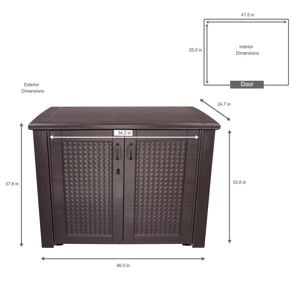 Rubbermaid Patio Chic 123 Gal Resin Basket Weave Patio Cabinet In Brown 1889849 The Home Depot