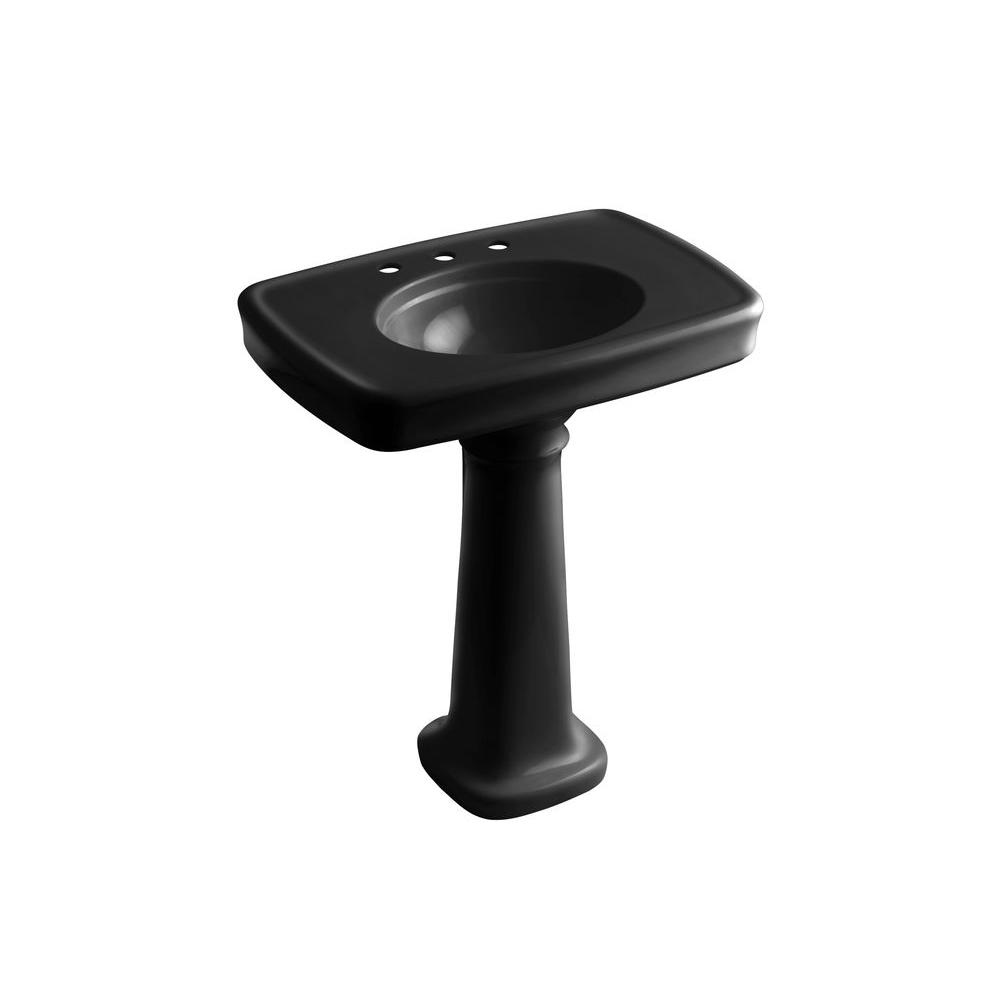 KOHLER Bancroft Vitreous China Pedestal Combo Bathroom Sink in Black
