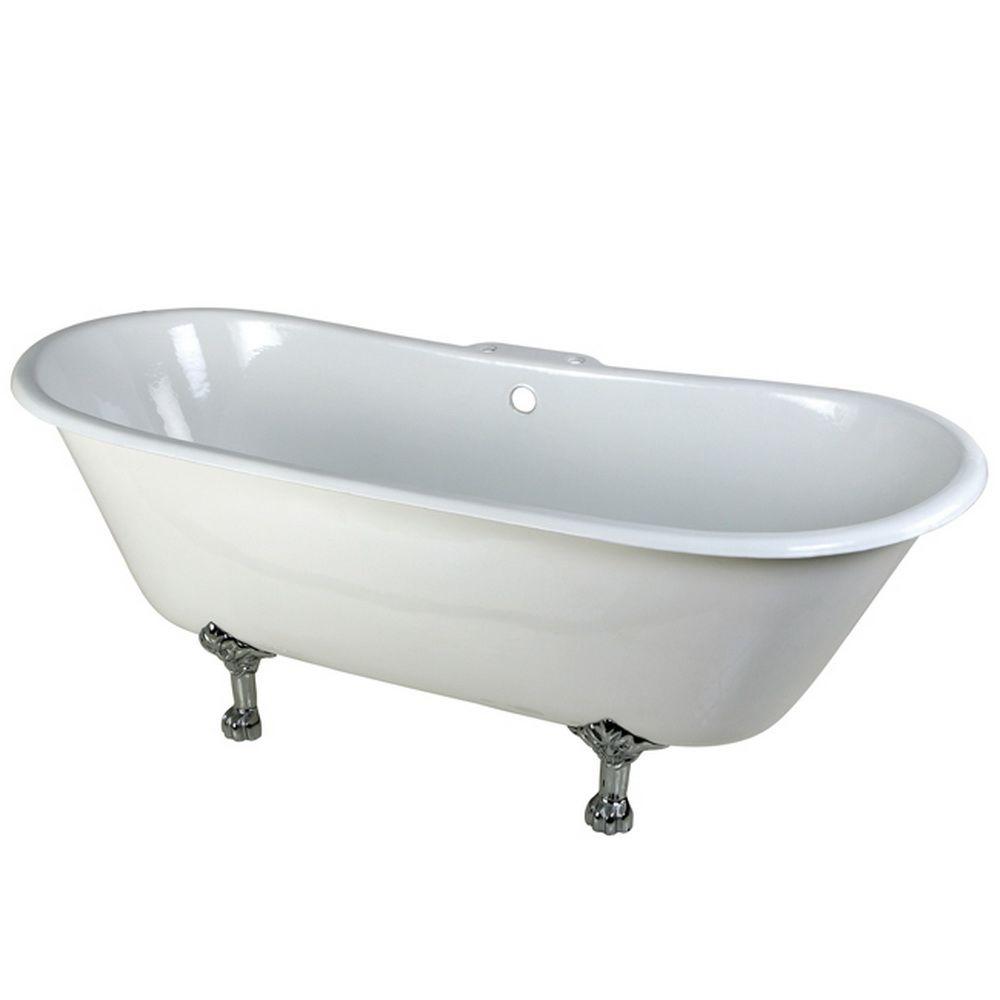 Aqua Eden 5 6 Ft Cast Iron Polished Chrome Claw Foot Double Slipper Tub With 7 In Deck Holes In White