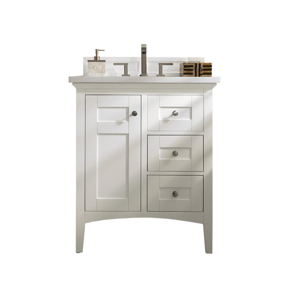 James Martin Signature Vanities Palisades 30 In W Single Vanity Bright White With Soild Surface Top Arctic Fall Basin