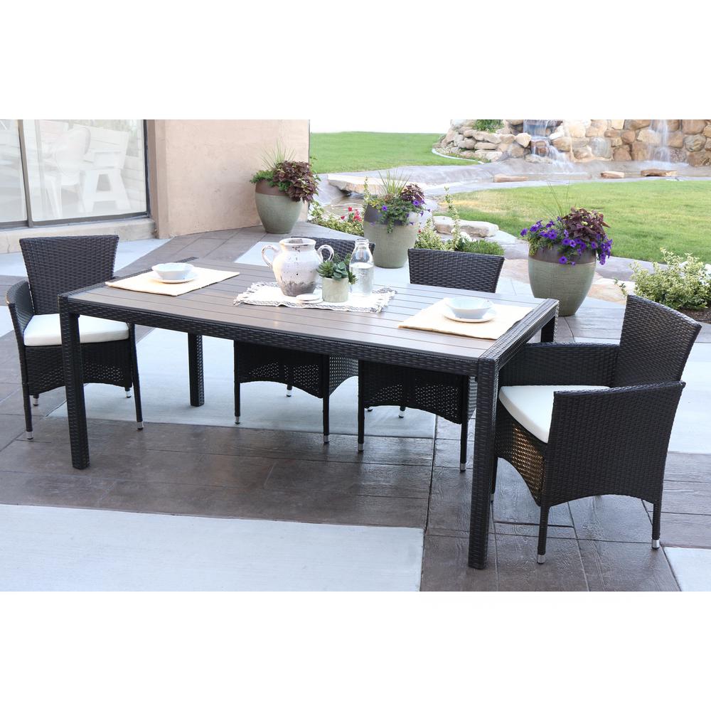 Walker Edison Furniture Company Brown Rattan 5 Piece Outdoor Dining Walker Edison Furniture Company Brown Rattan 5 Piece Outdoor Dining Set With White Cushions