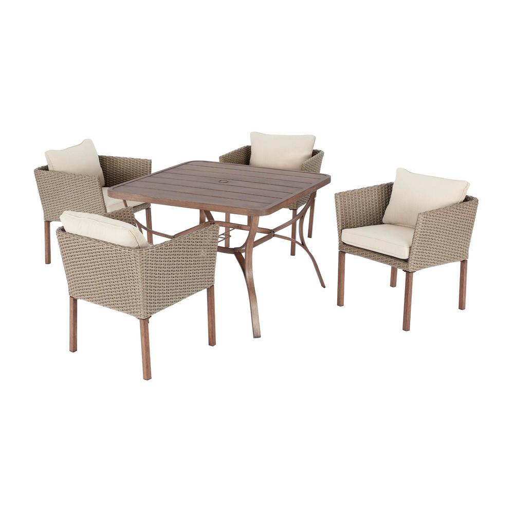 Hampton Bay Oakshire 5-Piece Wicker Outdoor Patio Dining Set with Tan