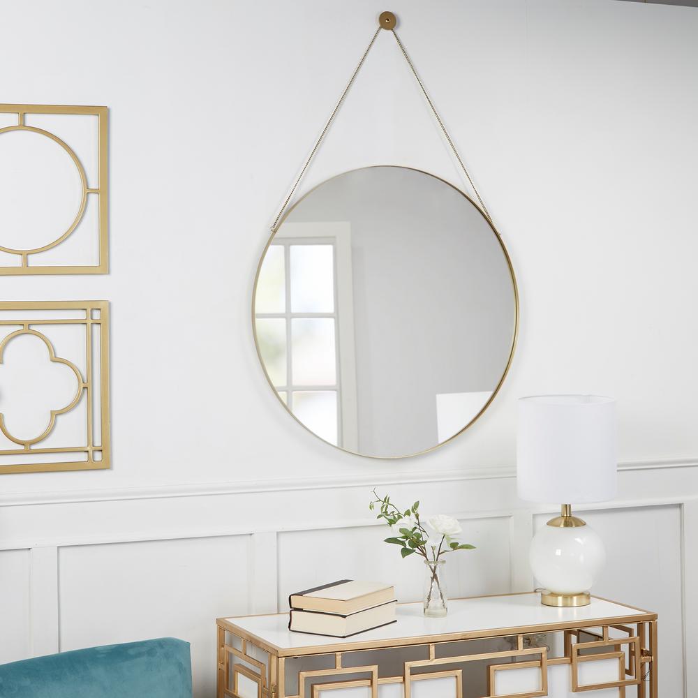 Silverwood Furniture Reimagined Marlaina Round Gold Hanging Chain Silverwood Furniture Reimagined Marlaina Round Gold Hanging Chain Wall Mirror