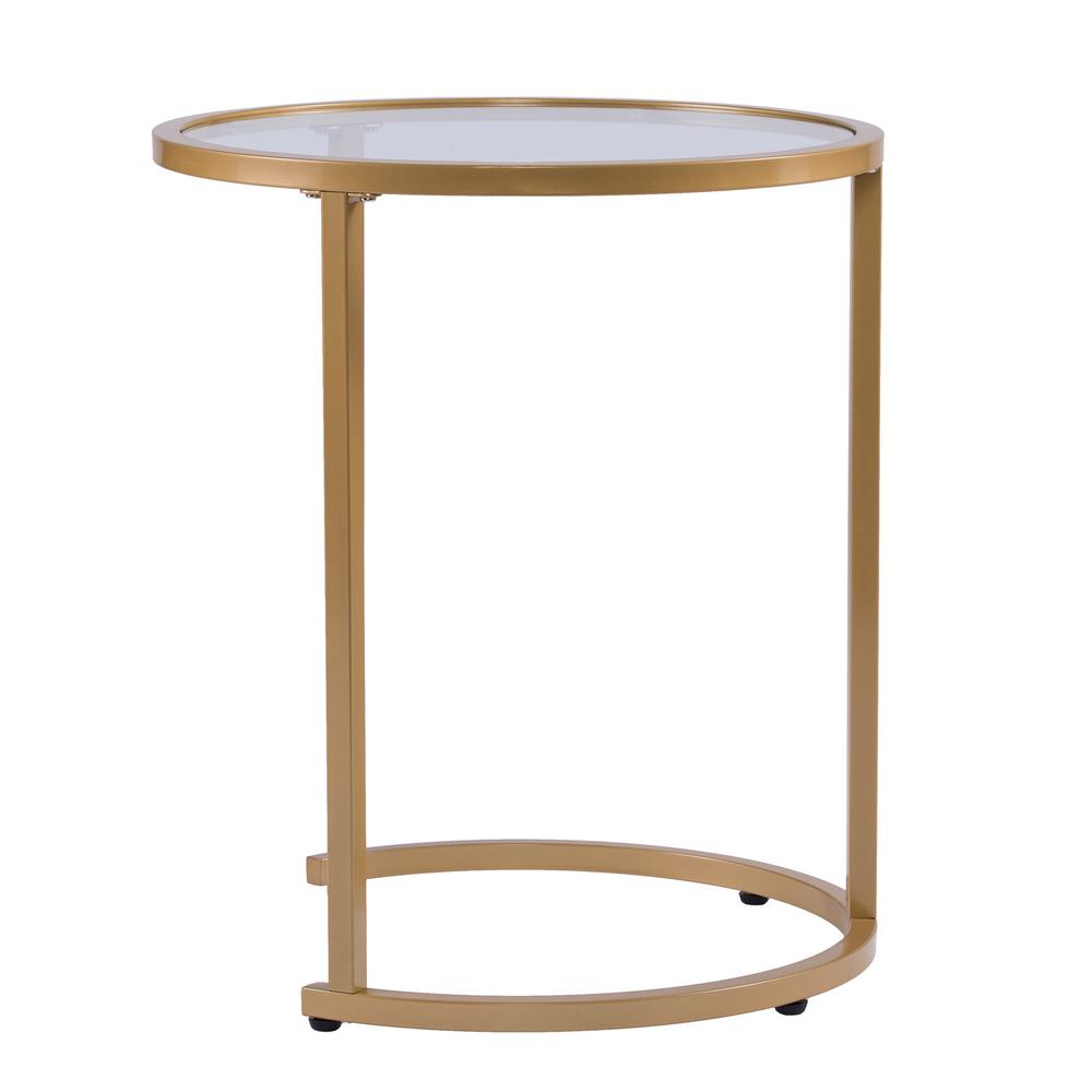 Glam Nesting Side Table 2pc Set Gold Round Glass Metal Steel Goldtone Finish Metallic Includes Hardware