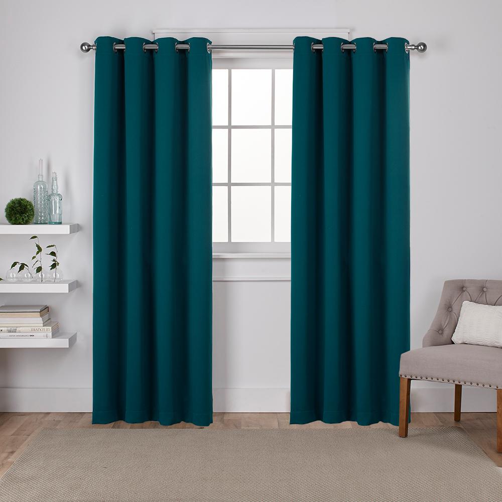 Sateen 52 In W X 108 In L Woven Blackout Grommet Top Curtain Panel In Sapphire Teal 2 Panels Eh7983 11 2 108g The Home Depot