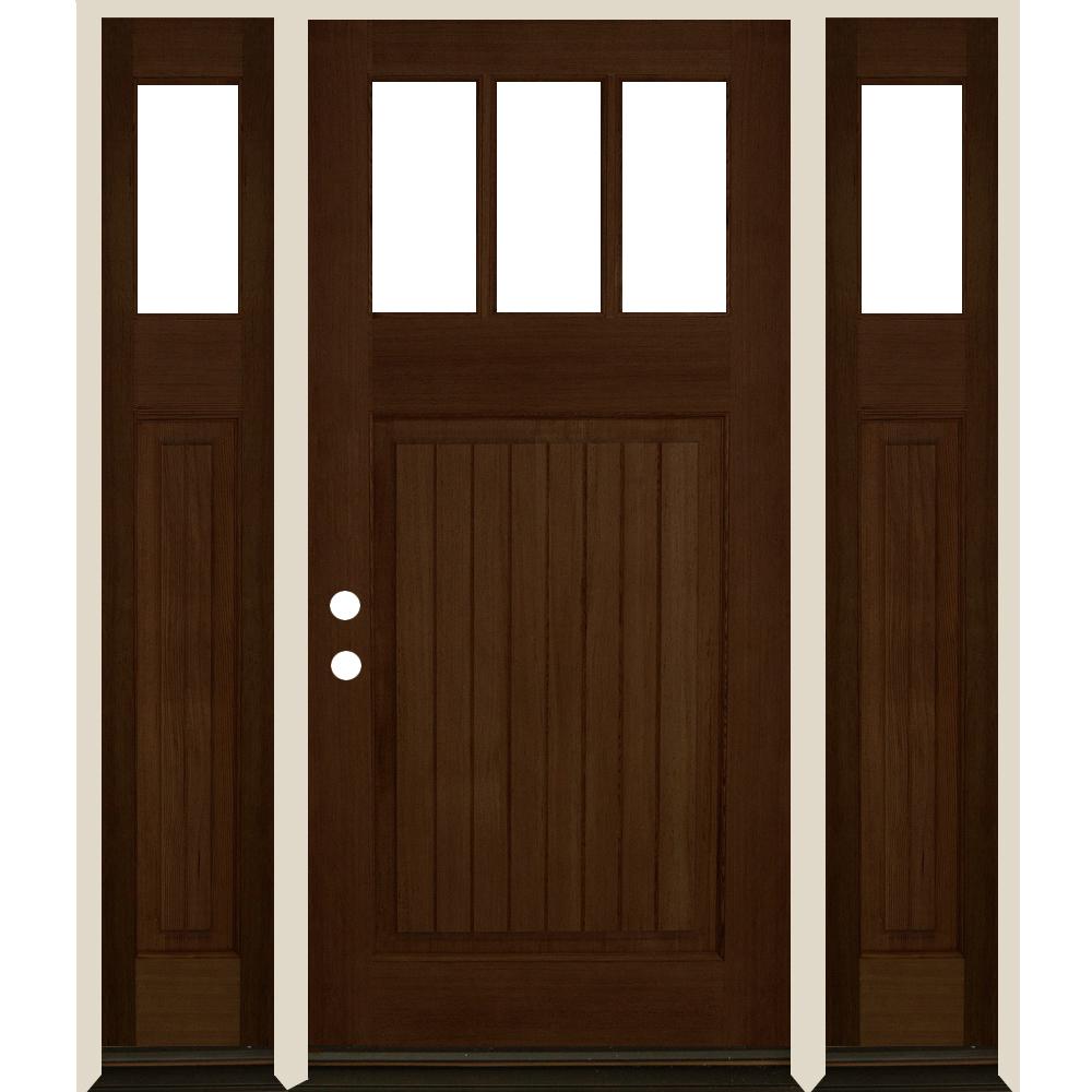 Krosswood Doors 36 in. x 80 in. 3LIte 1 Panel/VGrooves Provincial Stain Right Hand Douglas Fir