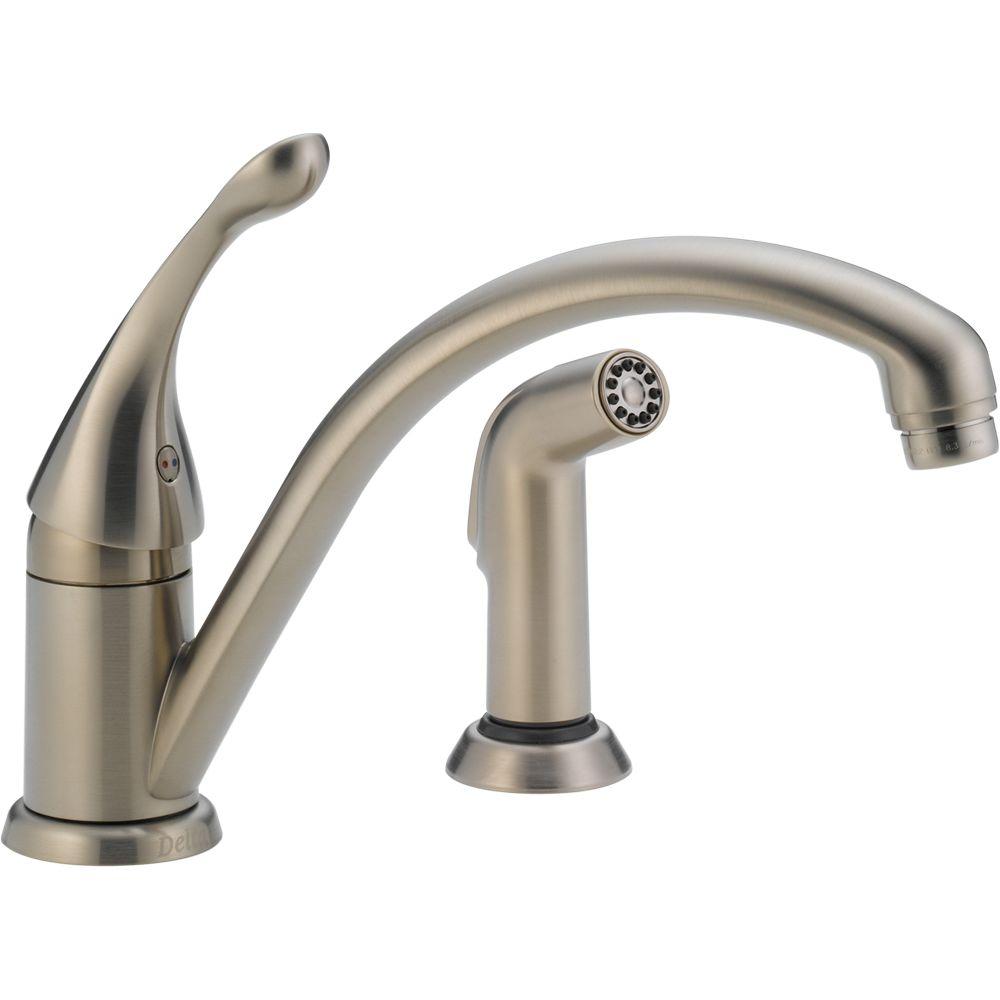 Delta Collins Single Handle Standard Kitchen Faucet With Side Sprayer   Stainless Steel Delta Standard Spout Faucets 441 Ss Dst 64 1000 