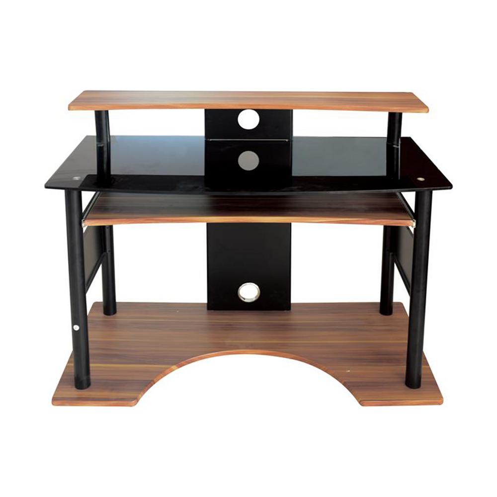 proHT Black and Wood Workstation Computer Desk with Keyboard Tray and