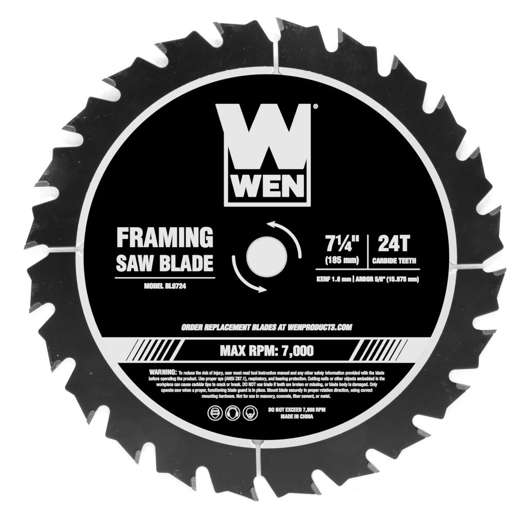 WEN 7.25 in. 24Tooth CarbideTipped Professional Framing Saw Blade for