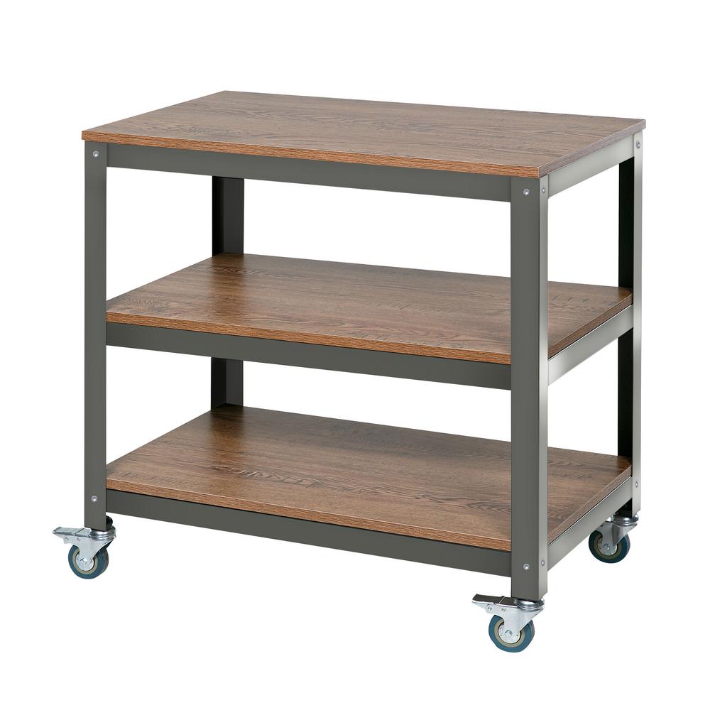 OneSpace 29.7 in. Brown/Gray Metal 3shelf Cart Bookcase with Open Back