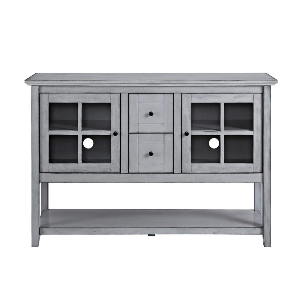 Walker Edison Furniture Company 52 in. Antique Grey Wood Console Table Buffet TV Stand 