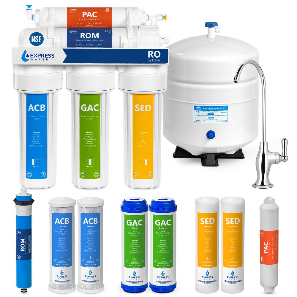 Express Water Under Sink Reverse Osmosis Water Filtration System 5 Stage Purifier W Faucet Tank 4 Replacement Filters 50 Gpd
