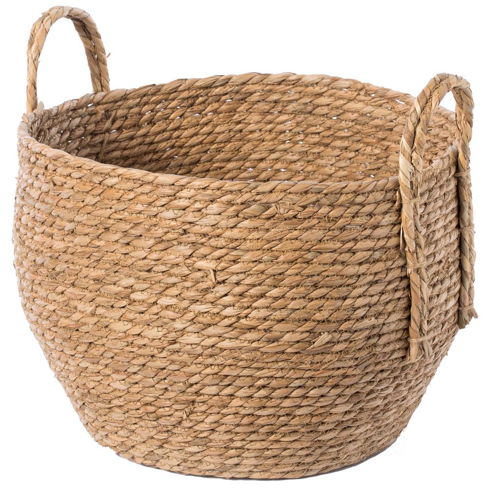 Vintiquewise Decorative Round Large Wicker Woven Rope Storage Blanket Basket With Braided Handles QI003835L The Home Depot